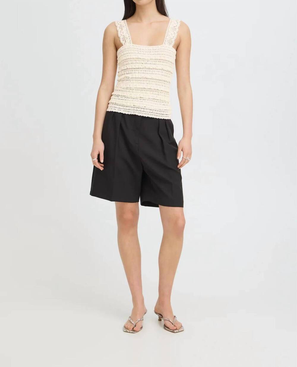 NEW ICHI marla open knit tank top in beige